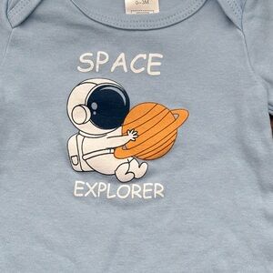 Baby Space Explorer Onesie - Light Blue with Astronaut and Orange Planet